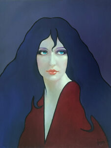 Cuadro de Lluís Ribas, retrato de una chica con cabellos azules