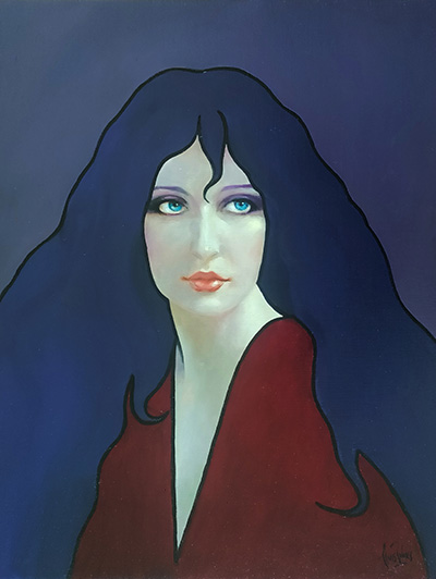 Cuadro de Lluís Ribas, retrato de una chica con cabellos azules